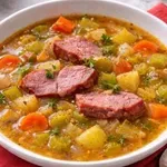 Domača porova enolončnica s prekajenim mesom, enostavna za pripravo