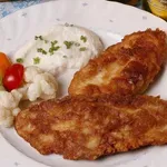 Krůtí řízečky v pivní tempuře a květákové pyré