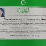 Preminula je Zlata Mulaahmetović