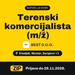 BEST D.O.O. zapošljava: Terenski komercijalista (m/ž) (Kiseljak, Mostar, Sarajevo +3)