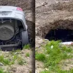 Pojavila se je luknja v zemlji in pogoltnila avto