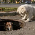 "Приятел в нужда се познава": Куче потърси помощ, за да спасят другарчето му от шахта (СНИМКИ)