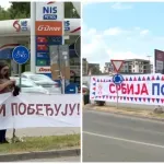 (FOTO) "Nadmetanje transparentima" u Zrenjaninu: Sa jedne strane "Studenti pobeđuju", a sa druge "Srbija pobeđuje"