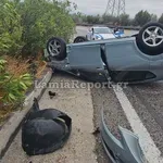 Λαμία: Τροχαίο λόγω ολισθηρότητας στην παλιά ΕΟ – Τούμπαρε ΙΧ σε επικίνδυνη στροφή