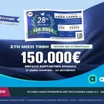 Εορταστικό έπαθλο 150.000 ευρώ από το Λαϊκό Λαχείο για την επέτειο της 28ης Οκτωβρίου