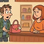 Prodajalka in škrt mož