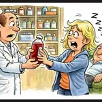 Blondinka v lekarni kupuje zdravilo za očeta