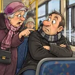 Starejša gospa na avtobusu