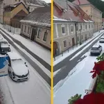 Mračne napovedi vremenoslovcev se uresničujejo: dele Slovenije pobelilo, veter podiral drevesa, sprožil se je plaz